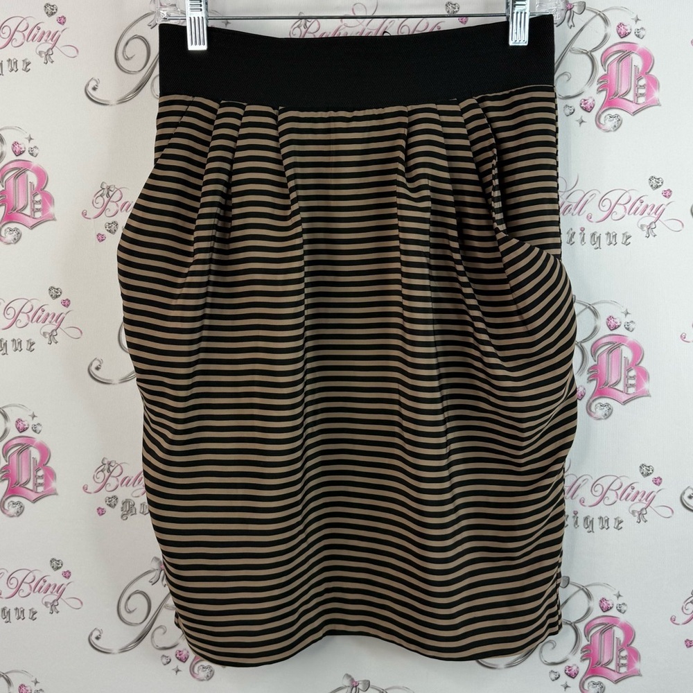 H&M skirt stripes pleated pencil Black and Brown Striped Pencil Skirt